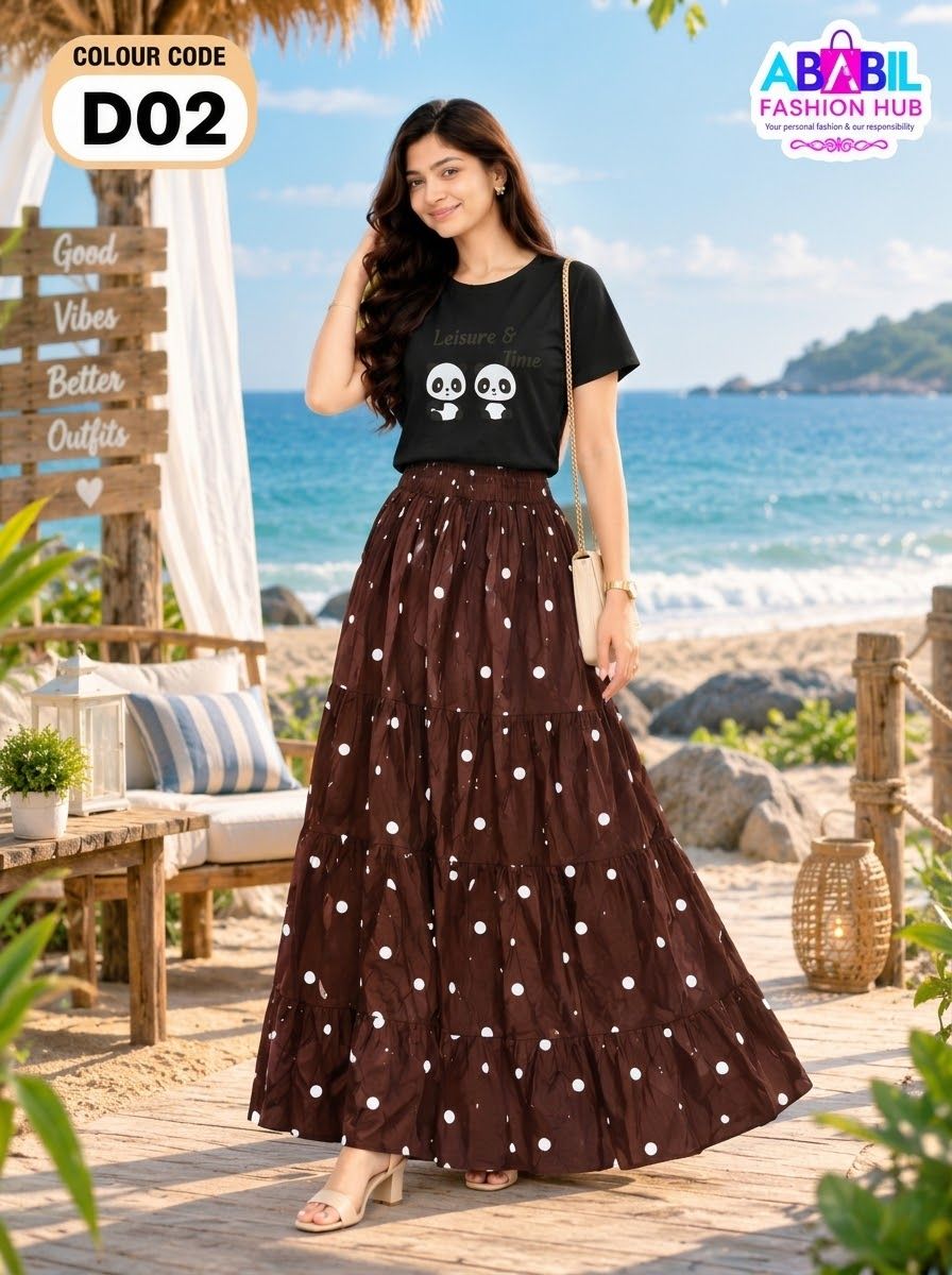 Stylish Fine cotton t-shirt & China linen Skirt for women