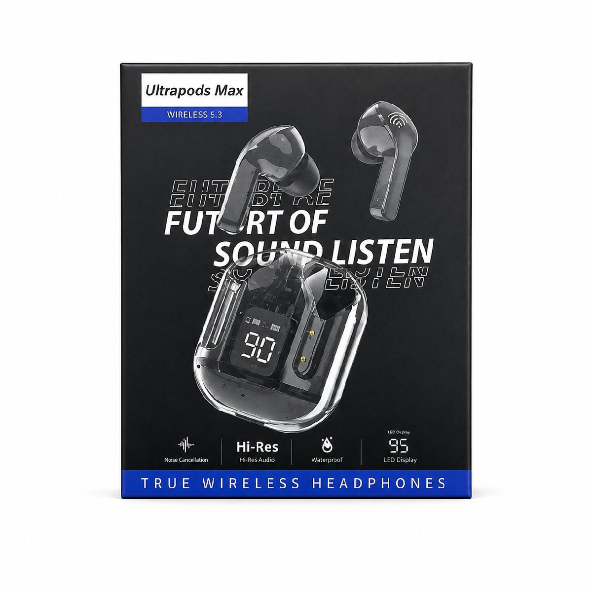 Ultrapods Pro Transparent True Wireless Earbuds – Bluetooth 5.3 TWS with Smart LED Display, ANC Noise Cancellation & IPX4 Waterproof 3
